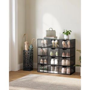 6-Pack Plastic Shoe Storage Boxes – Stackable - Karrari