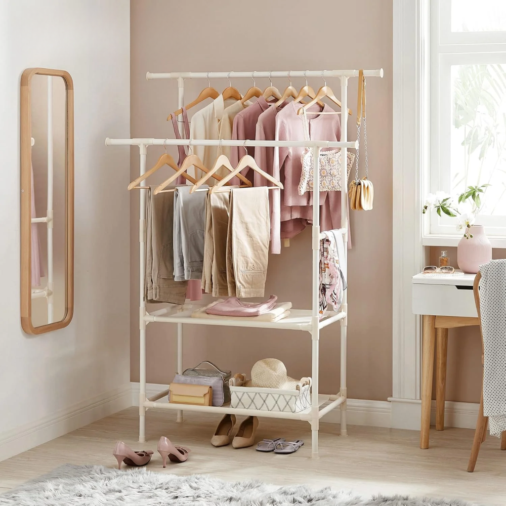 Metal Double Clothes Rack with 2-Tier Storage Shelf - Karrari