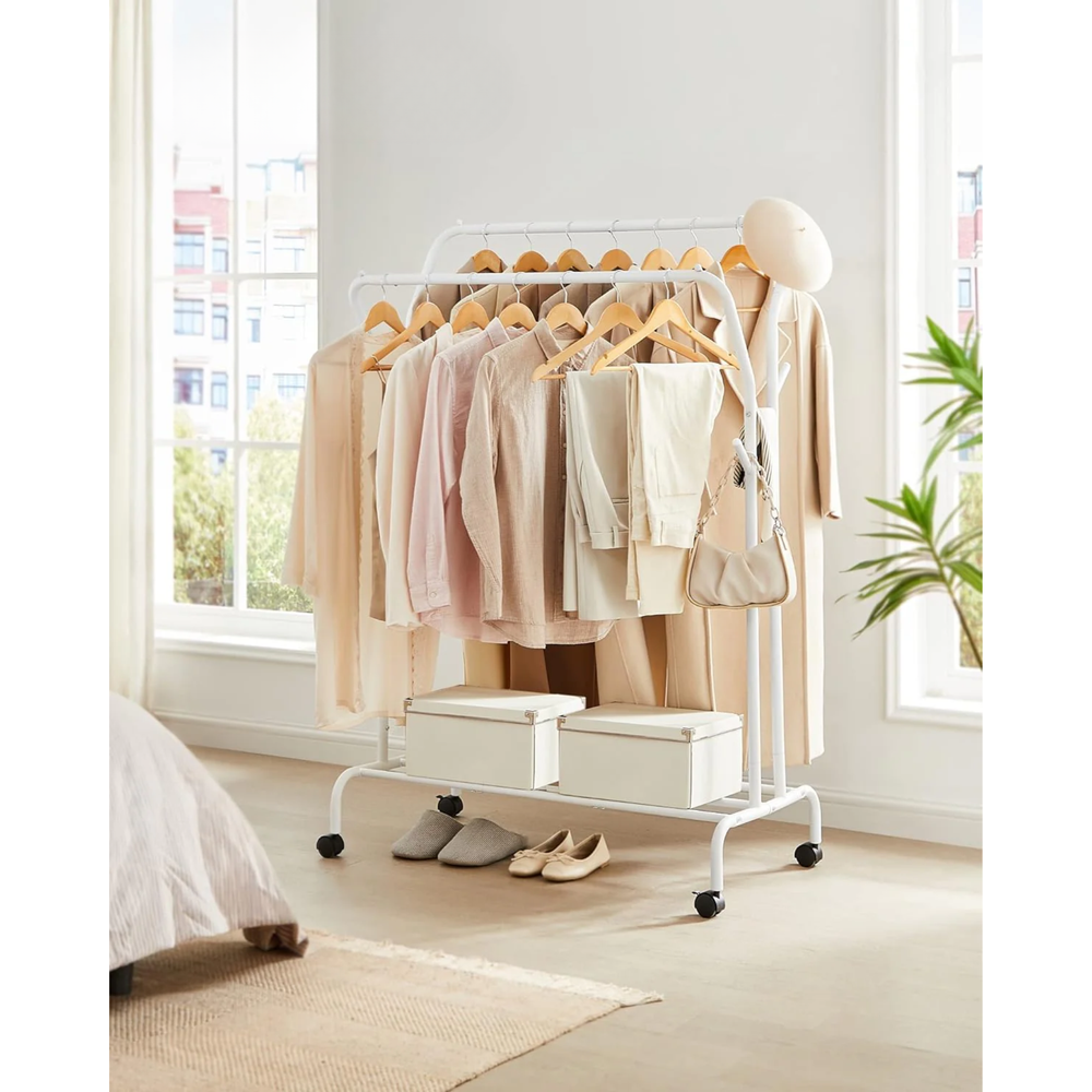 Rolling Clothes Rail with Shelf – Heavy-Duty Frame - Karrari