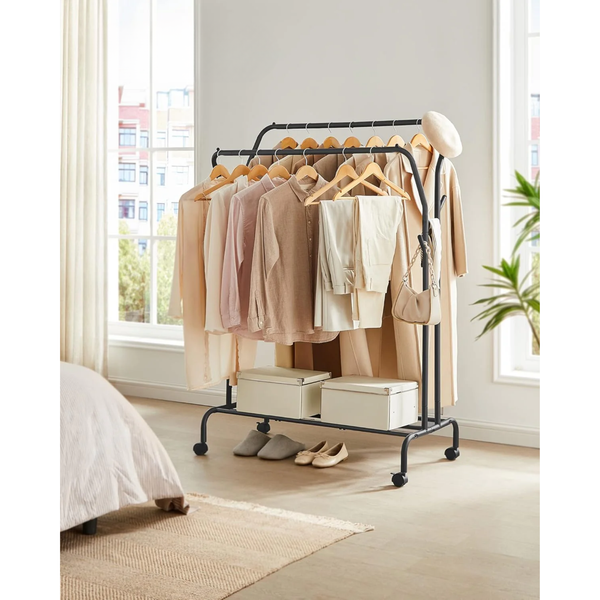 Rolling Clothes Rail with Shelf – Heavy-Duty Frame - Karrari