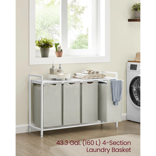 Laundry Hamper - 4 Sections, Shelf & Removable Bags - Karrari