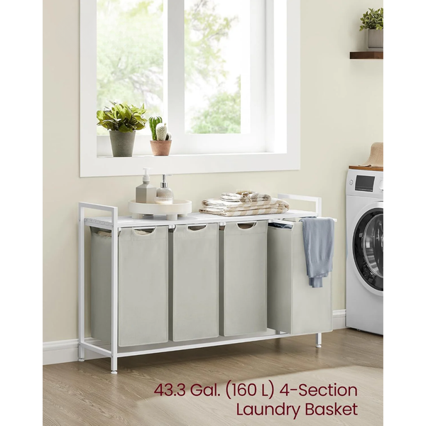 Laundry Hamper - 4 Sections, Shelf & Removable Bags - Karrari