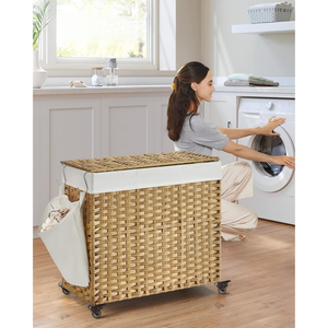 140L 3-Section Laundry Hamper - Lid & Wheels - Karrari
