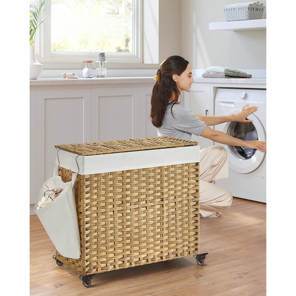 140L 3-Section Laundry Hamper - Lid & Wheels - Karrari