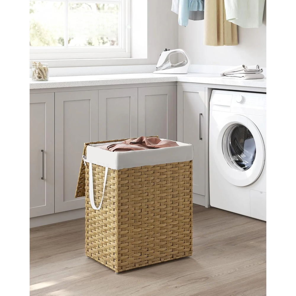 90L Foldable Rattan Laundry Basket with Lid & Handles - Karrari
