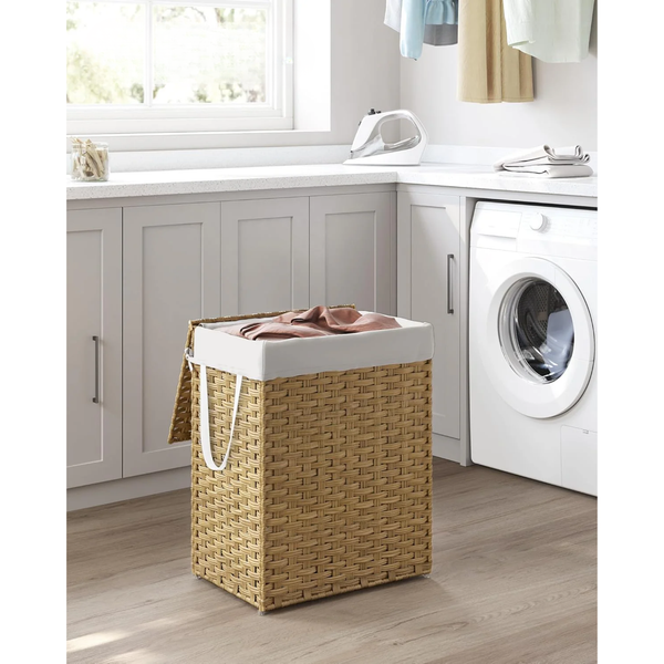 90L Foldable Rattan Laundry Basket with Lid & Handles - Karrari