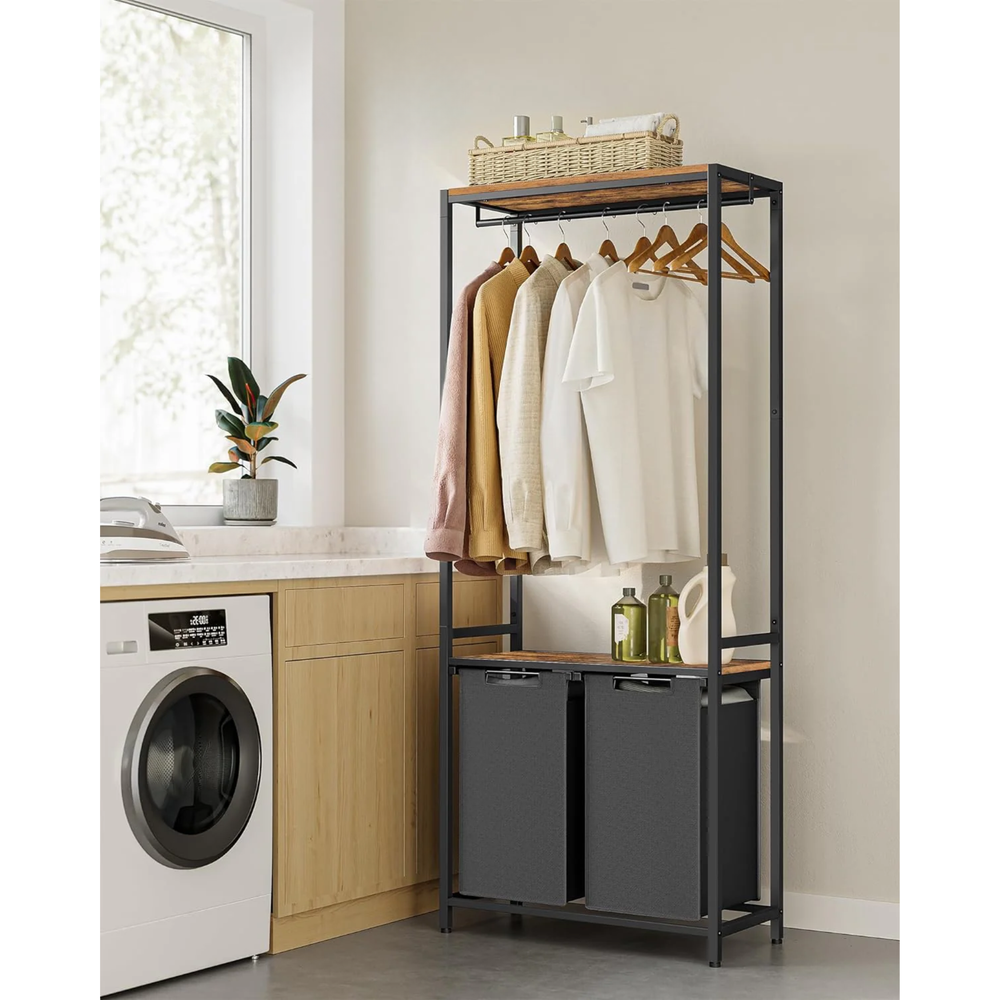 Laundry Basket - 2 Sections & Storage Shelves - Karrari