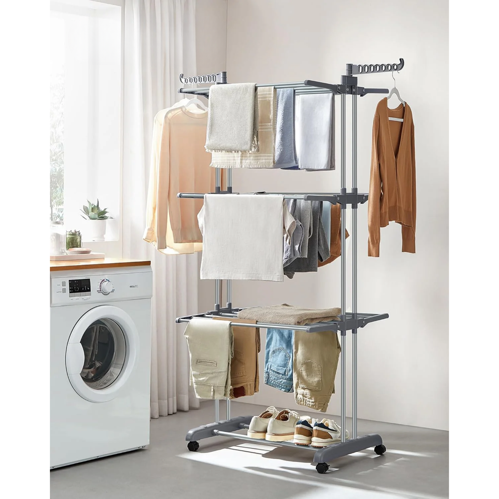4-Tier Stainless Steel Clothes Dryer – Foldable & Movable - Karrari