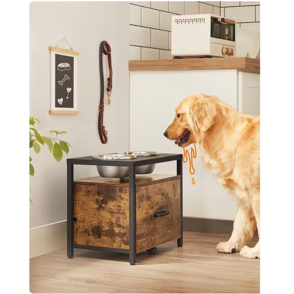 Raised Dog Feeding Station with 2 Bowls & Drawer - Karrari