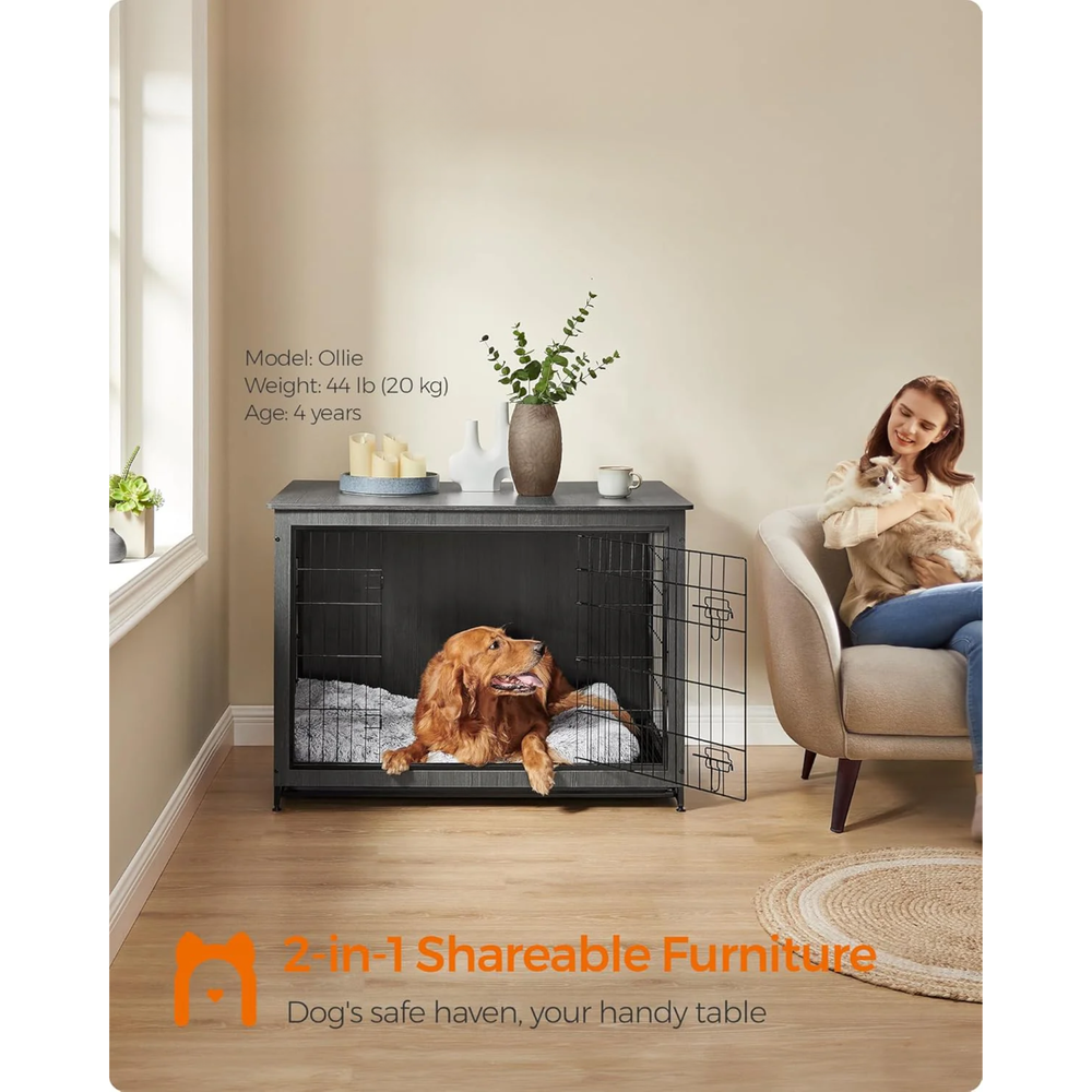 Indoor Dog Crate Furniture with 2 Doors & Tray - Karrari