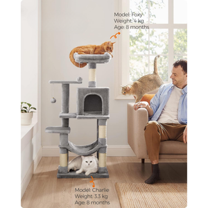 Light Grey Cat Tower - Hammock & Scratching Posts - Karrari