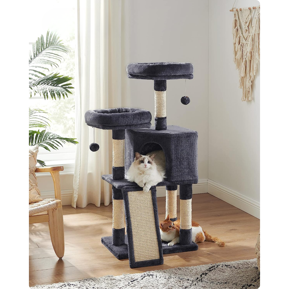 Smoky Grey Cat Tree Condo with Scratching Ramp - Karrari