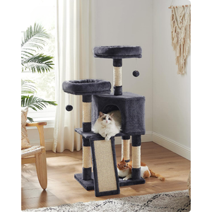 Smoky Grey Cat Tree Condo with Scratching Ramp - Karrari