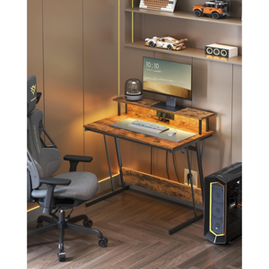 Gaming Desk with Built-in Power Strip & Monitor Stand - Karrari