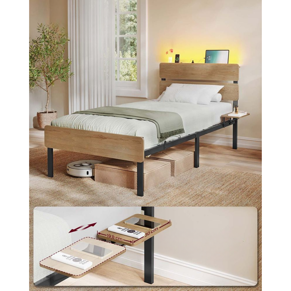 Metal Single Bed Frame with LED & USB(190x90cm) - Karrari