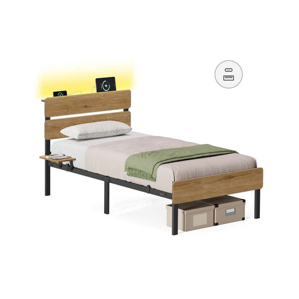 Metal Single Bed Frame with LED & USB(190x90cm) - Karrari