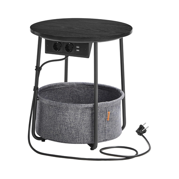 Round Side Table with Charging Station & Basket