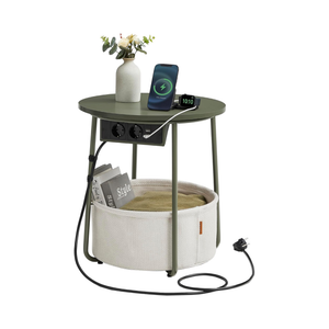Round Side Table with Charging Station & Basket