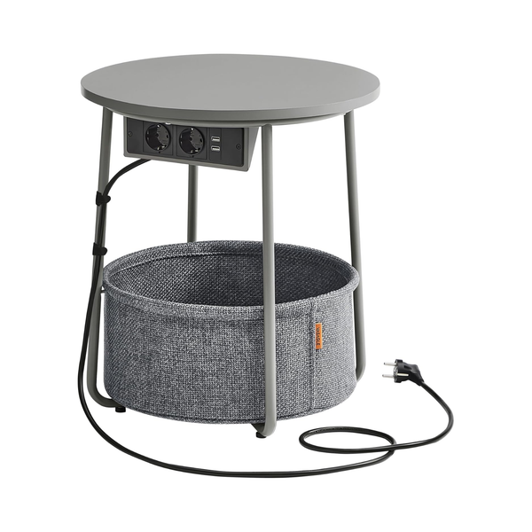 Round Side Table with Charging Station & Basket