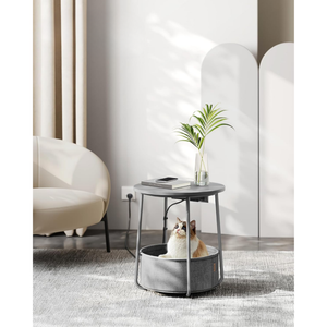 Round Side Table with Charging Station & Basket