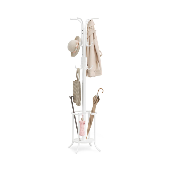 Metal Coat Stand with 12 Hooks & Umbrella Holder