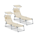 Sun Lounger with Adjustable Backrest & Sun Shade (Set of 2)