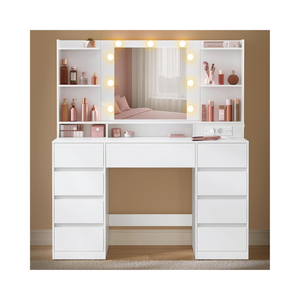 Makeup Table with LED Lights, Mirror & Toolless Rail Mount