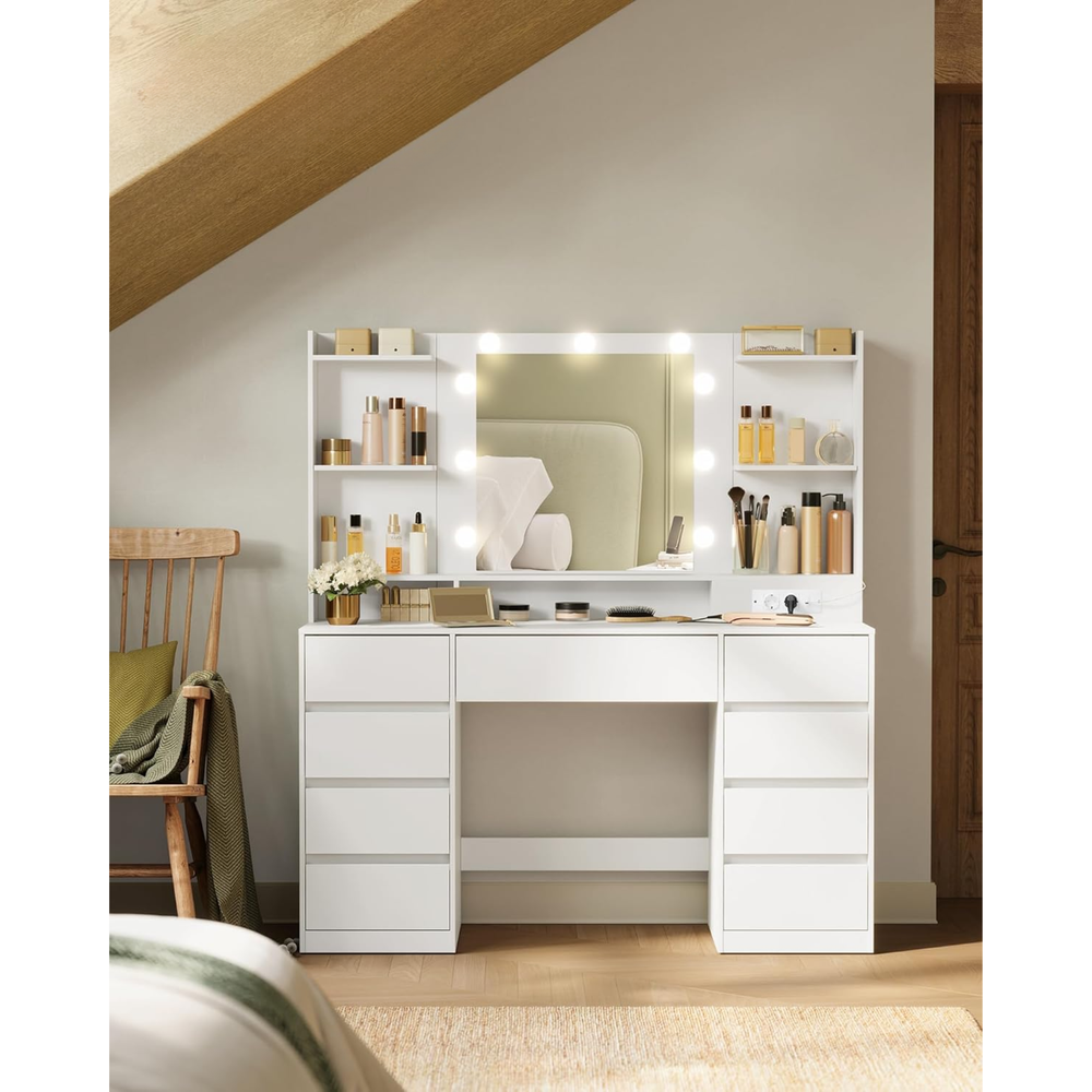 Makeup Table with LED Lights, Mirror & Toolless Rail Mount
