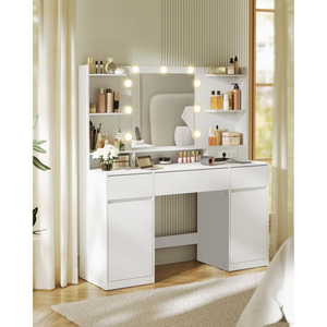 Vanity Table with LED Mirror, Storage - Tool-free Slide Rails