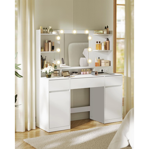 Vanity Table with LED Mirror, Storage - Tool-free Slide Rails
