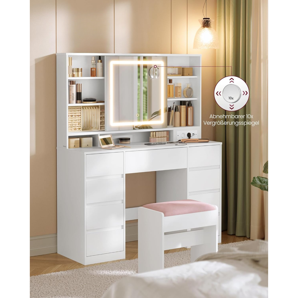 LED Vanity Table with Magnifying Mirror & Drawers - Tool-Free Slide Rails