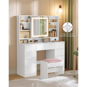 LED Vanity Table with Magnifying Mirror & Drawers - Tool-Free Slide Rails