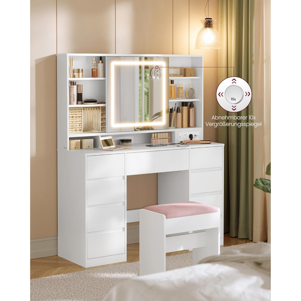 LED Vanity Table with Magnifying Mirror & Drawers - Tool-Free Slide Rails
