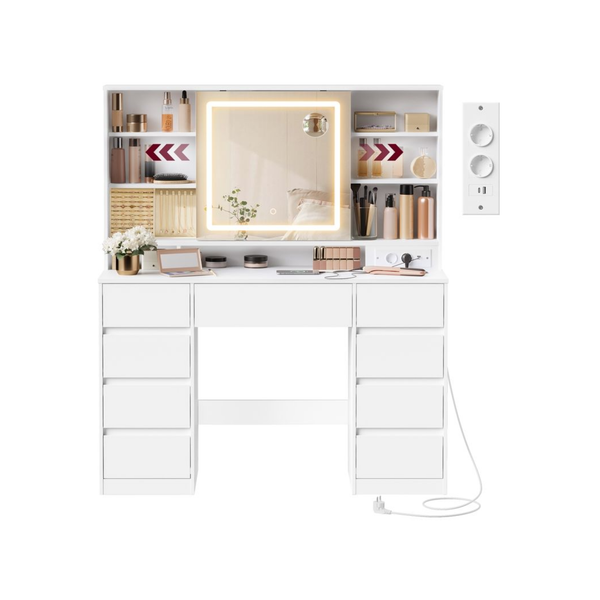 LED Vanity Table with Magnifying Mirror & Drawers - Tool-Free Slide Rails