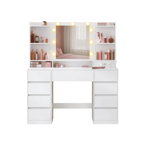 Makeup Table with LED Lights, Mirror & Toolless Rail Mount