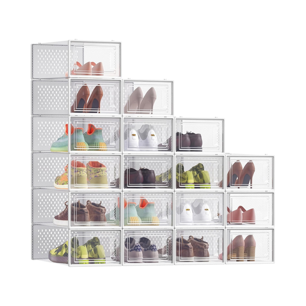 Pack of 18 Stackable Shoe Storage Boxes
