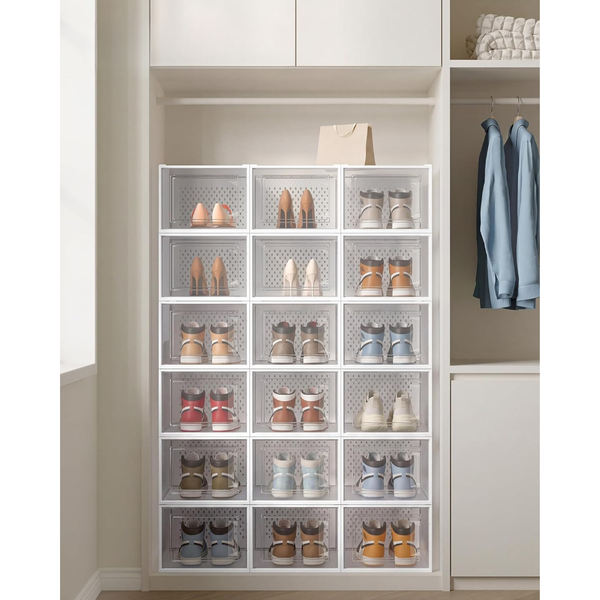 Pack of 18 Stackable Shoe Storage Boxes