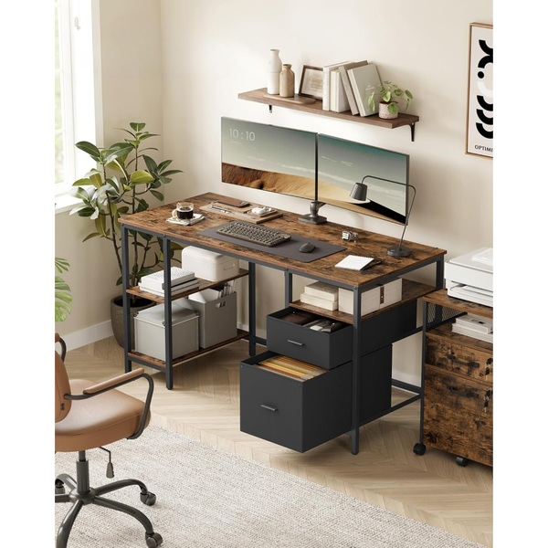 Industrial Style Computer Desk with 3 Shelves