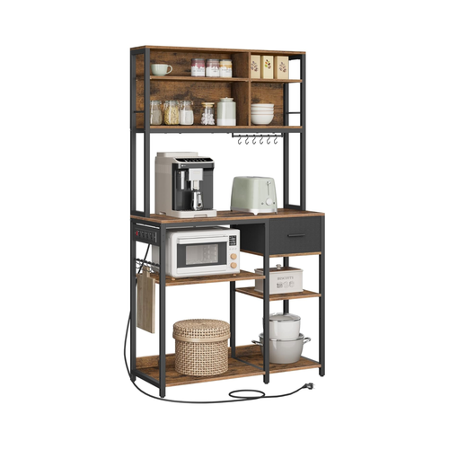Kitchen Shelf with Sockets, Hooks & Fabric Drawer