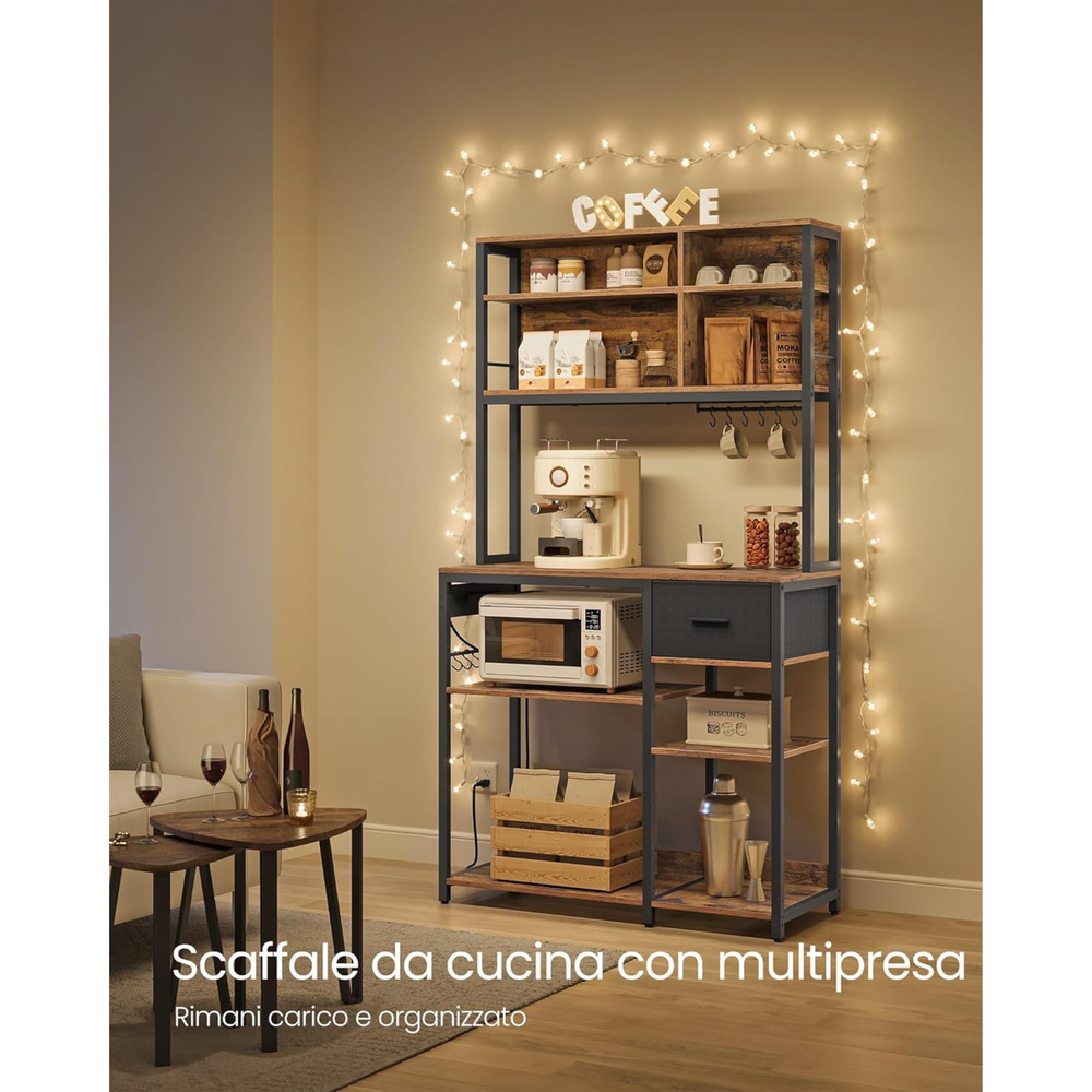 Kitchen Shelf with Sockets, Hooks & Fabric Drawer