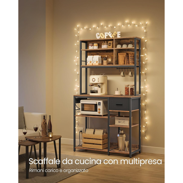Kitchen Shelf with Sockets, Hooks & Fabric Drawer