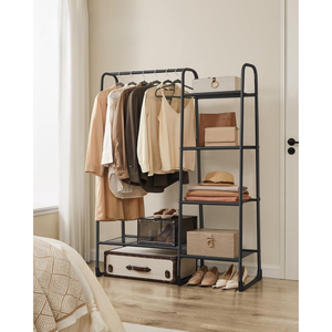5-Tier Clothes Rack with Shelves, Metal Rail