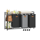 Laundry Basket 3 Compartments 150 L with Shelves Wheels