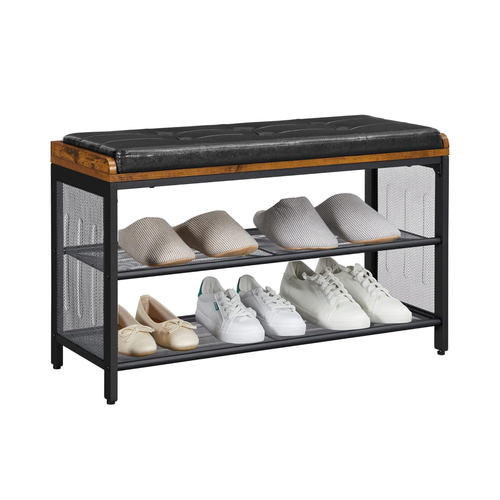Padded Shoe Bench with Mesh Shelf