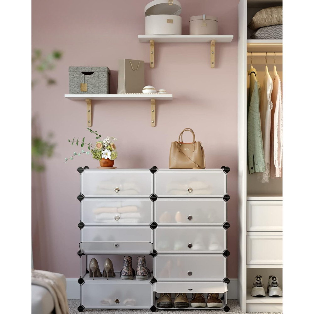 Shoe Rack, Modular Plastic Shoe Cabinet, 10 Shelves, Dustproof