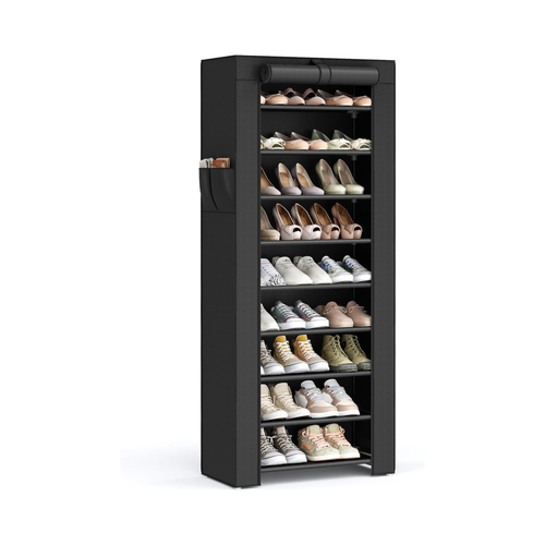 10-Tier Shoe Rack with Cover, Shoe Storage Cabinet for 27-35 Pairs