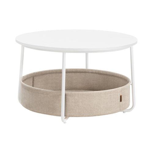 Round Coffee Table with Storage Basket, Metal Frame