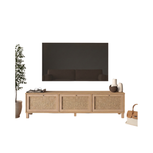 Natural Rattan 3-Door TV Console