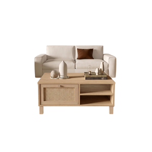 Natural Rattan Coffee Table with Storage