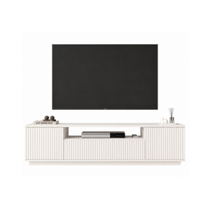 White Fluted TV Stand with Storage & Media Shelf